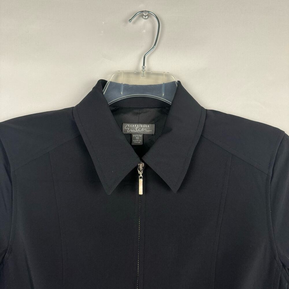 VTG Classiques Entier Black‎ Stretch 90s Long Jacket Blazer Women's Petite 10 - Picture 3 of 10
